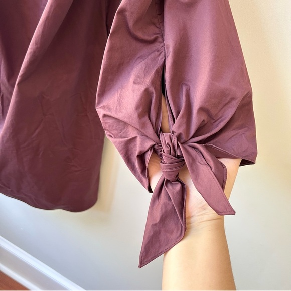 Tibi off shoulder plum tie sleeve chambray cotton mini dress - Picture 5 of 13